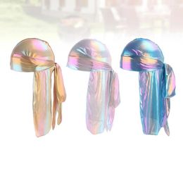 Baretten 3 stuks Dames Hoofddoek Tulband Lange Staart Gesimuleerde Zijde Reflecterend Voor Thuis Buiten Dragen (Roze Hemelsblauw Gouden)