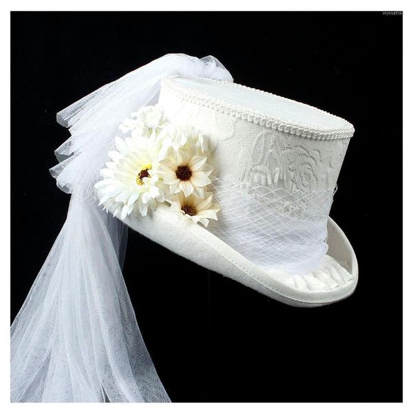 Bérets 4 Taille Laine Top Hat Femmes Mariée Fedora Lady Mesh Steampunk Beaver Party Mariage