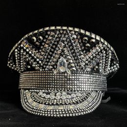 Bérets 4 Stye femmes mariage mariée capitaine chapeau avec strass de luxe noir octogonal sergent poule Festival fête d'anniversaire