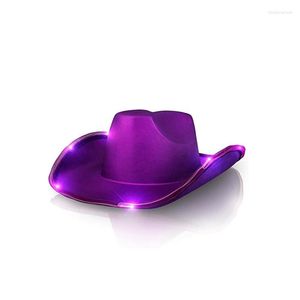 Bérets 449B mode Vintage chapeau de Cowboy Style occidental grands chapeaux à bord Fedora feutre Jazz accessoire avec lumière LED