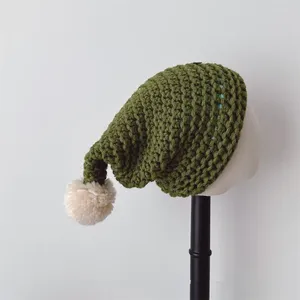 Bérets 49-53cm 2024 automne et hiver aiguille épaisse pointue grosse boule de laine garçons filles doublure chaud tricoté chapeau bébé bonnet
