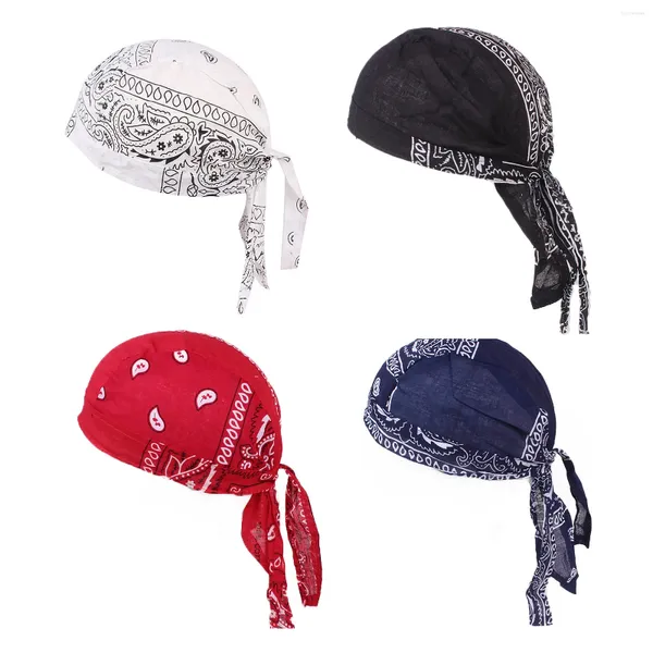 Bérets 4pcs hommes femmes foulard doux turban dormir coton mélange casquette bonnet chapeau imprimé mode musulman cyclisme perte de cheveux chimio cancer