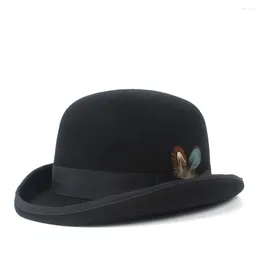 Baretten 4Size Wol Dames Heren Zwart Bolhoed Gentleman Crushable Fedora Vader Billycock Bruidegom Hoeden Steampunk Maat S M X XXL