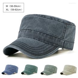 Berets 56-62 cm Retro Militar Hat Men Femmes Solid Flat Top Cap Coton Washed Cotton Visor Dailywear Big Size Outdoor Soleil A réglable
