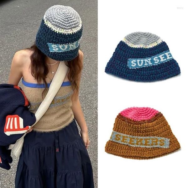 Berets 634C Elegant Bucket Hat Y2K Breathable Crochet Holiday Decors Vacation Western Cloches Style For Schoolgirls