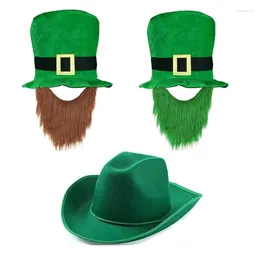 Baretten 634C St Patrick Day groene baardhoed met gesp Shamrock Ierse nationale viering partij Cowboy hoofdaccessoires