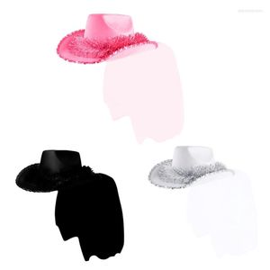 Berets 652f Bride Cowgirl Hat en Veil Western Wedding Decorations Accessoire Cowboy