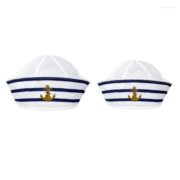 Bérets 652f Cosplay Sailor Hat avec ancre imprimé blanc bleu capitaine marine marine pour femme hommes accessoires drôles