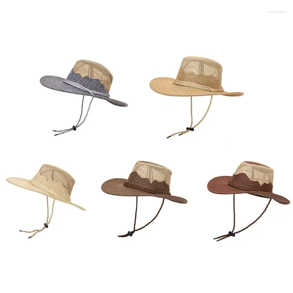 Bérets 667e Cowboy Cowboy Hat respirant Summer Summer Suncreen Woved Cowgirl à thème Gift Gift Gift for Family Friend