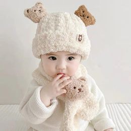 Bérets 6M-5Y enfant en bas âge infantile chapeau chaud mignon ours en peluche chapeaux écharpe ensemble enfants bébé filles garçons tenues d'hiver écharpes douces