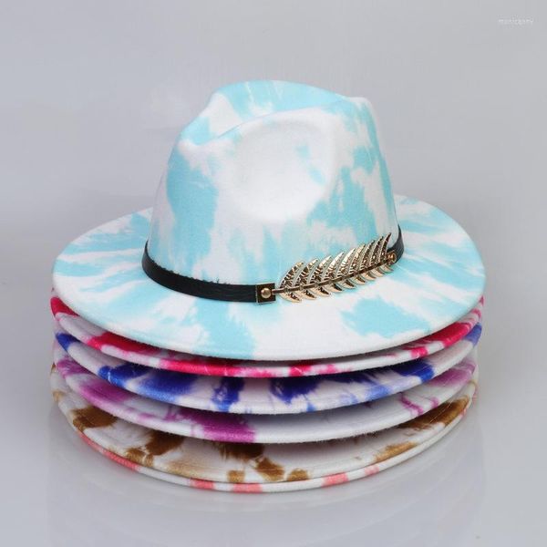Boinas 6pc Tie Dye Camo Fedora Hat Sombreros de fieltro para mujeres Hombres Fedoras Hombres Mujeres Hombre Panamá Cap Mujer Otoño Invierno Gorras al por mayor