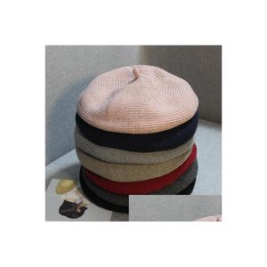 Bérets 7 couleurs femmes béret hiver bonnet chaud style japonais fil tricoté chapeau solide casquettes extensible plat élégant trilby chapeaux d'extérieur D DHS9C