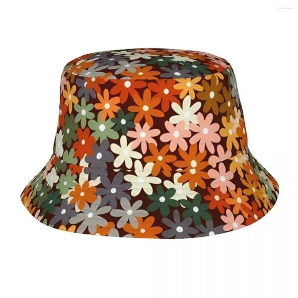 Bérets 70s Ombre Fleur Fley Bucket Hat de seau à échelle moyenne Caps de pêcheur de streetm