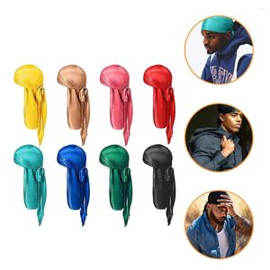 Boinas 8pcs Turbante multiusos Satin Head Wrap Long Durag Hair Loss Caps