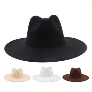 Baretten 9,5 cm grote rand Klassieke Fedora Hoed Unisex Monochroom Formele Kleding Vintage Vrouwen Vilten Hoeden Eenvoudige Britse Stijl Jazz Mannen