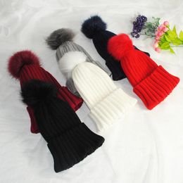 Bérets 9 couleurs tricot parent-enfant chapeaux enfants maman hiver chaude douce et artificielle baule de fur