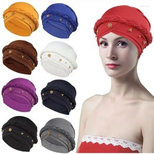 Bérets 9pcs femmes turban tresse foulards tressés enveloppes torsadées casquettes perlées chapeaux pour avec des perles