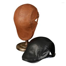 Beretten accessoires retro mode voor mannen lederen reliëf hoeden mannelijke dunne top cowhide voorwaartse caps vrijetijds jeugd piek BOINA