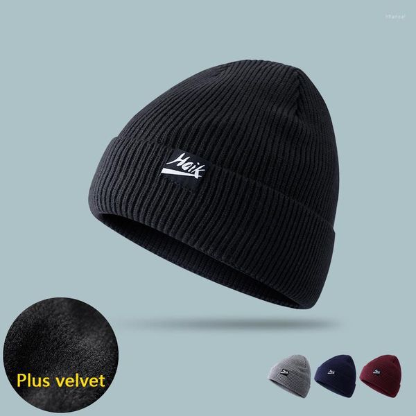 Boinas Acrílico Mezclado Casual Cuff Knit Hat Etiqueta Esquí Cálido Tejido Invierno Custom Beanie Plus Velvet Stretch Unisex