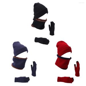 Bérets Fibres Acryliques Chapeau Écharpe Et Ensemble De Gants Femmes Chapeaux D'hiver 3 Pièces Bonnet Cache-Cou Écran Tactile Gants Pour Hommes Filles