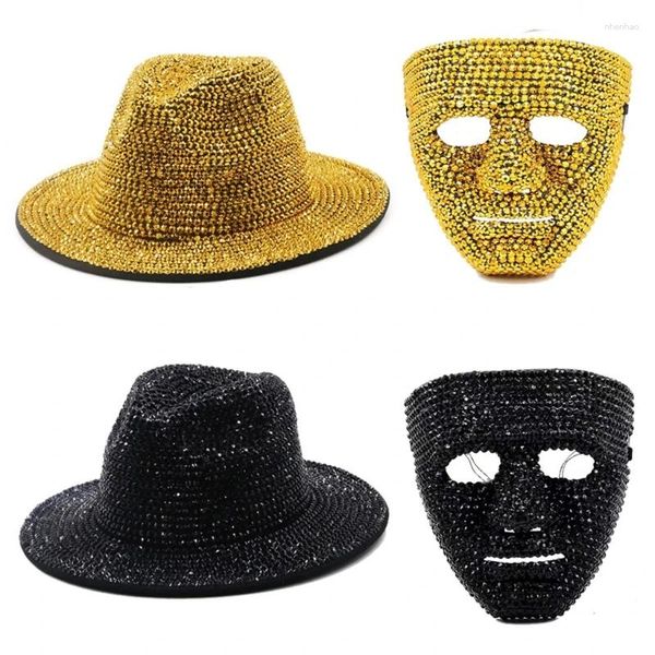 Bérets réglables Fedora, masque en strass, chapeau de Cowboy, accessoires de Costume pour boîte de nuit, scène, tenue d'halloween