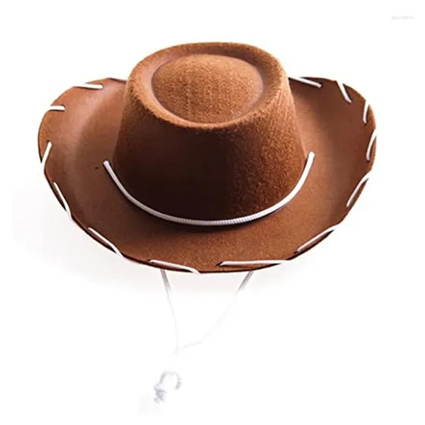 Bérets réglables Western Big Eaves Brown Red Felt Cowboy Hat Cool pour Halloween Costume Accessoires Prop Dress-up Party Unisexe