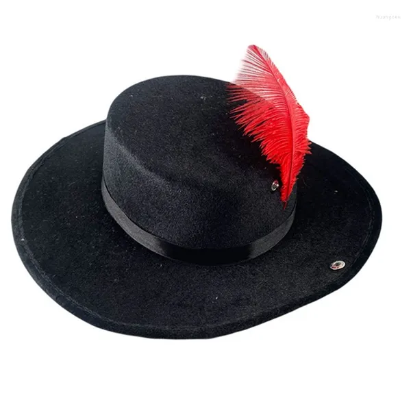 Boinas Adulto Negro Pirata Sombrero Pluma Adorno Fiesta Cosplay Mascarada Traje Accesorios Accesorios