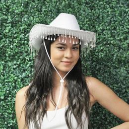 Bérets Chapeau de cowboy adulte avec frange en strass pour femme Western Cowgirl Model Show Performances Pographie