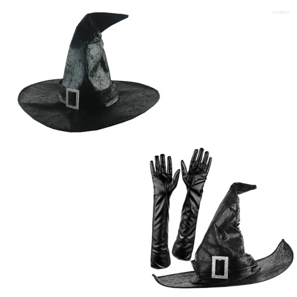 Boinas Adult Halloween Witch Hat with Long Glove Wizard Women Party Cosplay