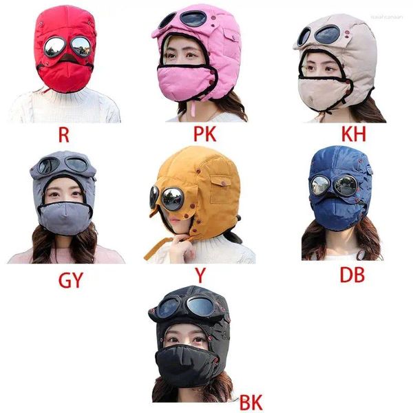 Bérets adultes enfants hiver chapeau de trappeur chaud avec oreillette masque facial lunettes coupe-vent thermique doublé en peluche ski casquette Ushanka