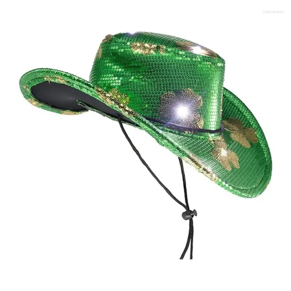 Boinas Adulto LED Sombrero irlandés Día de San Patricio Vaquero Mujer Damas Carnavales Halloween Fiesta de Navidad Vestir