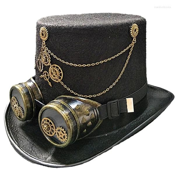 Bérets pour adultes homme chapeau avec des lunettes Halloween Metal Gear Decor Gothic Cosplay Magicien