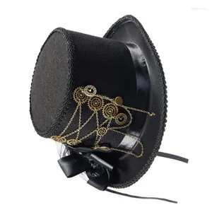 Bérets Adult Medieval Hat Steampunk Flat Top avec chaîne de vitesses pour prendre PO