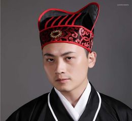 Bérets pour hommes adultes, chapeau ancien, coiffure traditionnelle chinoise Hanfu jaune rouge, tenue de Cosplay Vintage pour 7126026