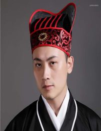 Bérets pour hommes adultes, chapeau ancien, coiffure traditionnelle chinoise Hanfu jaune rouge, tenue de Cosplay Vintage pour 1601366