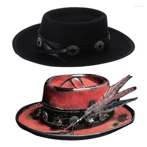 Berets Adult Prom Party Skull Patroon Cowboy Hat For Woman Western with Feather Model Show Halloween