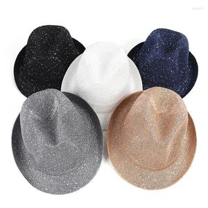 Berets Sequins adultes Fedora Hat Breathable Carnival Party Casual Gentleman Gentleman with rolded Up Brim Women Men trilby
