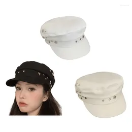 Bérets pour adultes, casquette à rivets étoile, chapeau anti-uv en plein air, militaire en coton pour femmes, accessoires pour cheveux résistants au soleil