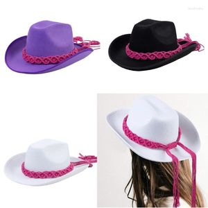 Bérets Adulte Unisexe Western Cowboy Hat With Weaving Band Woman Men Men Sunroproof Large Brim Cowgirl Outdoor Prom Part Party Cosplay