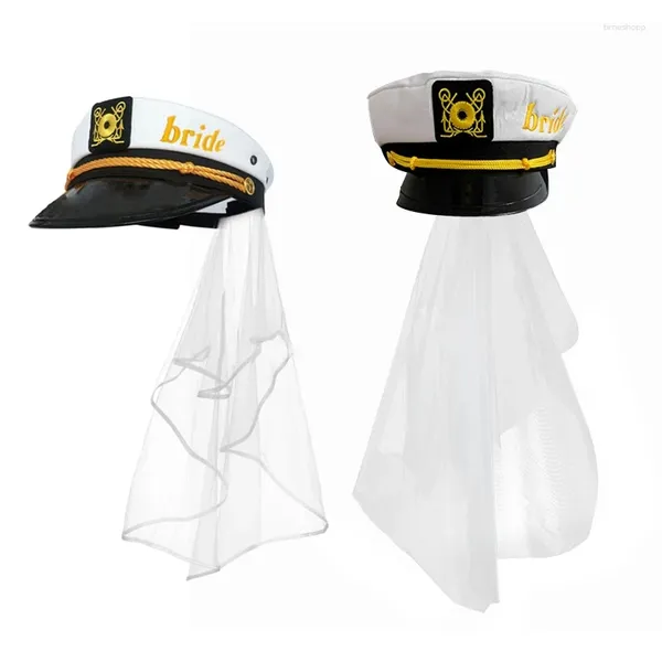 Berets Adult Yacht Boat Ship Captain Costume Cap Cap Navy Marine Broidered Captain's with Veil (White) 10cf