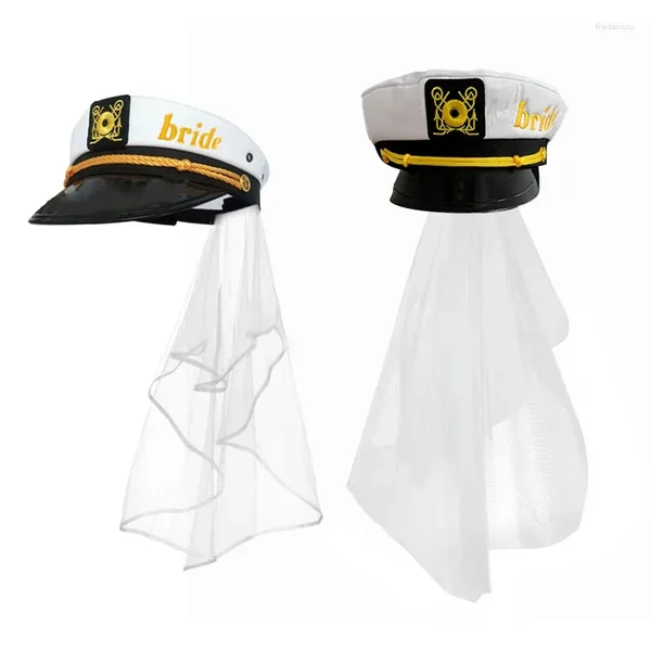 Berets Adult Yacht Boat Ship Captain Costume Hat Navy Marine Broidered Captain's with Veil (White)