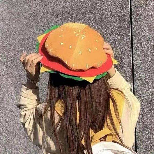 Bérets adultes Hamburger chapeau mignon drôle réaliste confortable extensible Costume accessoires doux hommes femmes restauration rapide casquette pour cadeau