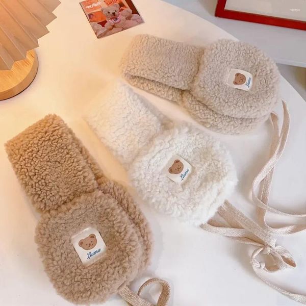 Bérets adultes en peluche Invierno plus chaud corée cache-oreilles mode cravate enfants d'hiver cache-oreilles 2024 Orejeras femmes chaud mignon ours