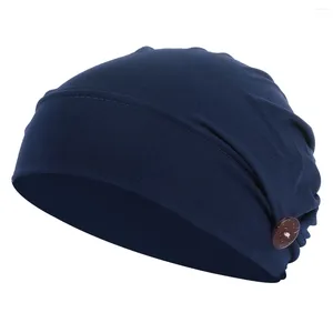 Boinas Gorra africana Turbante Sombreros con cuentas Bufanda Quimioterapia Headwrap Poliéster Sombrero elástico para niña (azul oscuro)