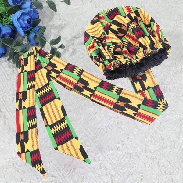 Boinas Africanas Headwrap Bufanda Turbantes Corbata Dashiki Wraps Long Hair Wrap Turban Cap con cinta para amigos musulmanes Damas