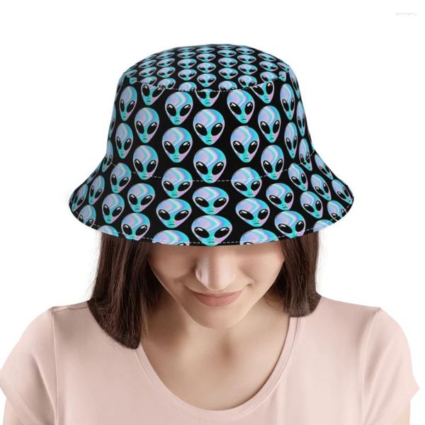 Boinas Alien Head Holográfica Piel Azul Pescador Sombrero Sombra Cubo Sombreros Hip Hop Mujeres Hombres Camping Senderismo Accesorios