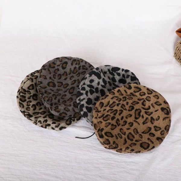 Boinas Todo fósforo Leopardo Estampado Boina Primavera Otoño Estudiante Versión coreana Gorra de calabaza Octagonal