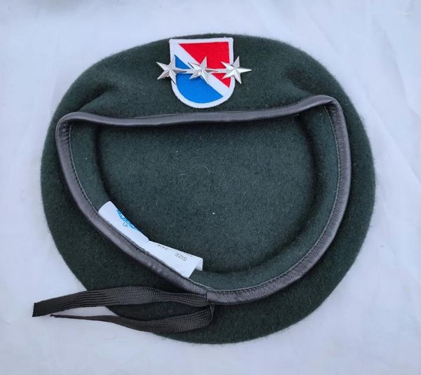 Bérets toutes tailles armée américaine 11e groupe des forces spéciales laine béret vert noirâtre officier 3 étoiles LIEUTENANT grade général chapeau militaire