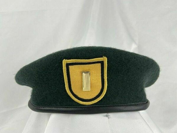 Boinas TODOS LOS TAMAÑOS Ejército de EE. UU. 1° Grupo de Fuerzas Especiales NEGRO Boina Verde Segundo Teniente Rango INSIGNIA ORO Sombrero militar Recreación