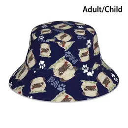 Bérets Allover Pug -Cute Dog Bucket Hat Sun Cap Cigrate Chiots Chiot Éleveur Tabaco Mignon Drôle Adorable